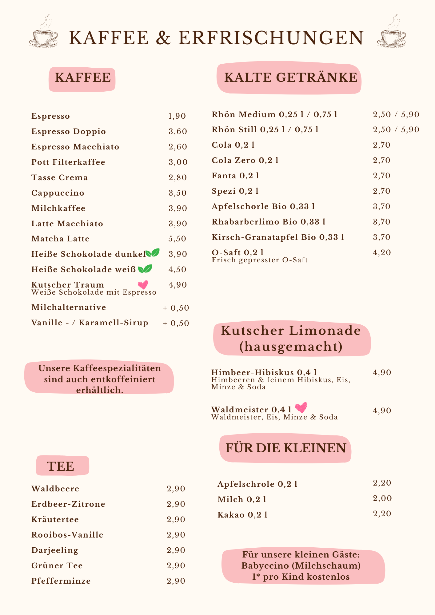 Speisekarte Seite 1
